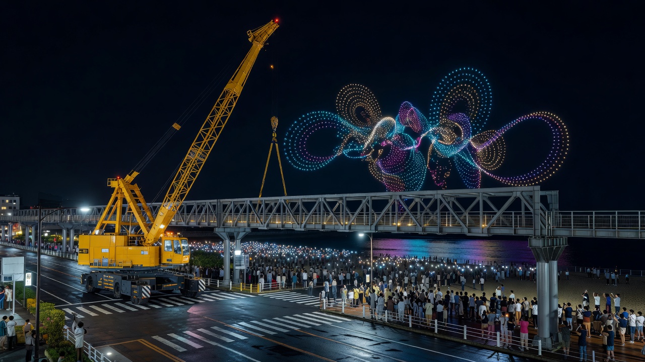53-ton Pedestrian Bridge, 500 Drones, 36-meter Beam—The Reasons Behind the Rise of ‘Large Movements at Night’ in Hiroshima
